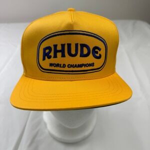 Rhude World Champions Snapback Hat Yellow Blue Logo Made in USA Cap